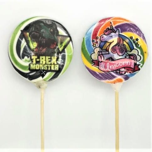 Lollipops mit EInhorn- und T-Rex Motiv von Drop Shop Schwandtner